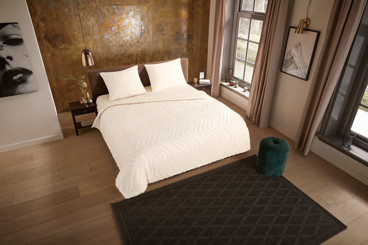 Pure Housse de Couette Microfibre Zigzag - Écru