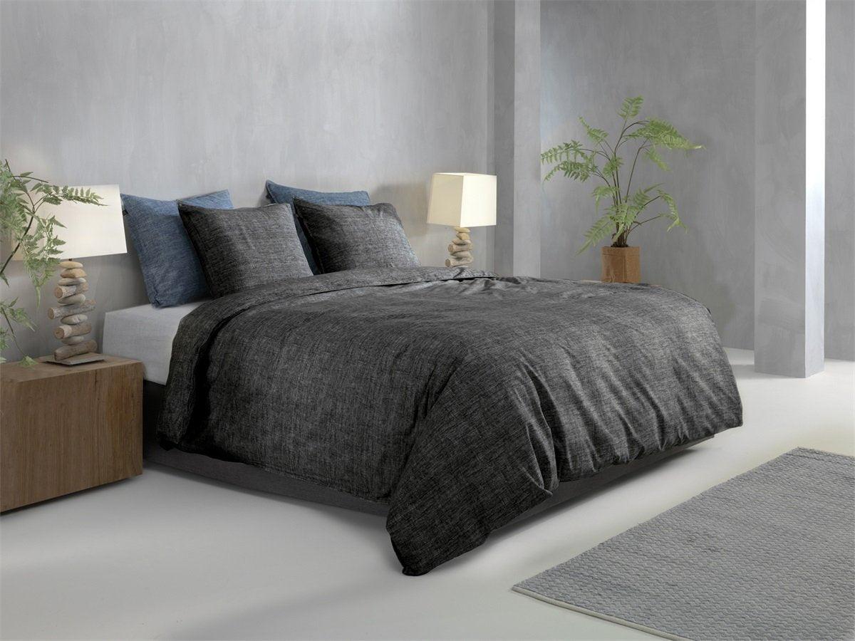 Zo Home dekbedovertrek Lino Midnight Black katoen