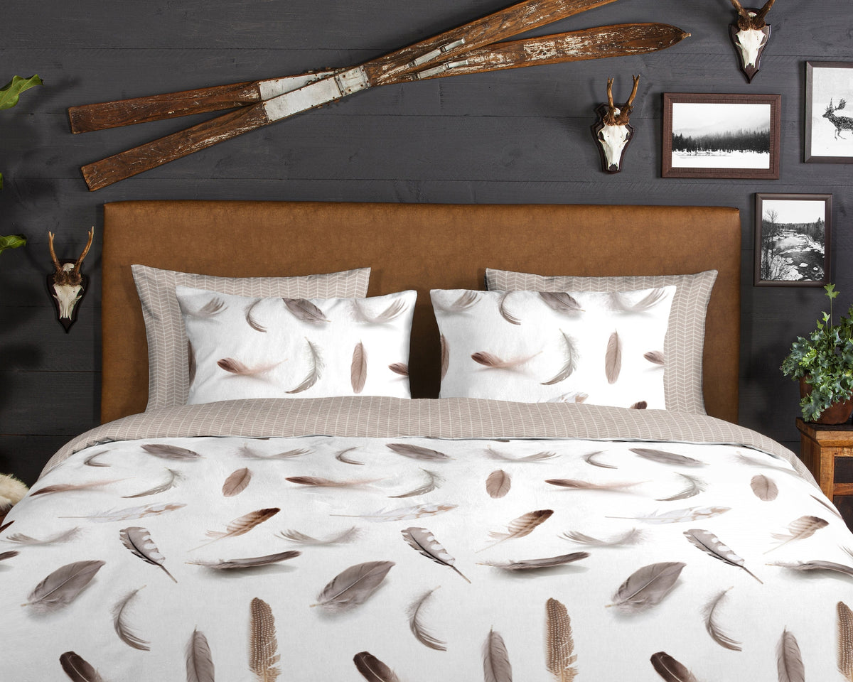 Good Morning dekbedovertrek flanel Feathers, White