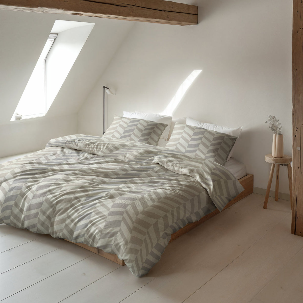Sleeptime Dekbedovertrek Flanel Chevron Beige/Zand