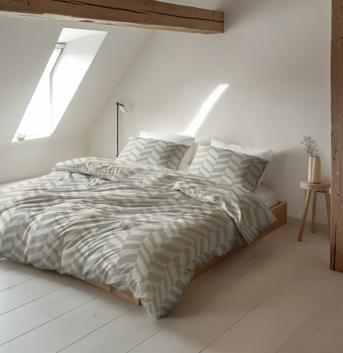 Sleeptime Dekbedovertrek Flanel Chevron Beige/Zand