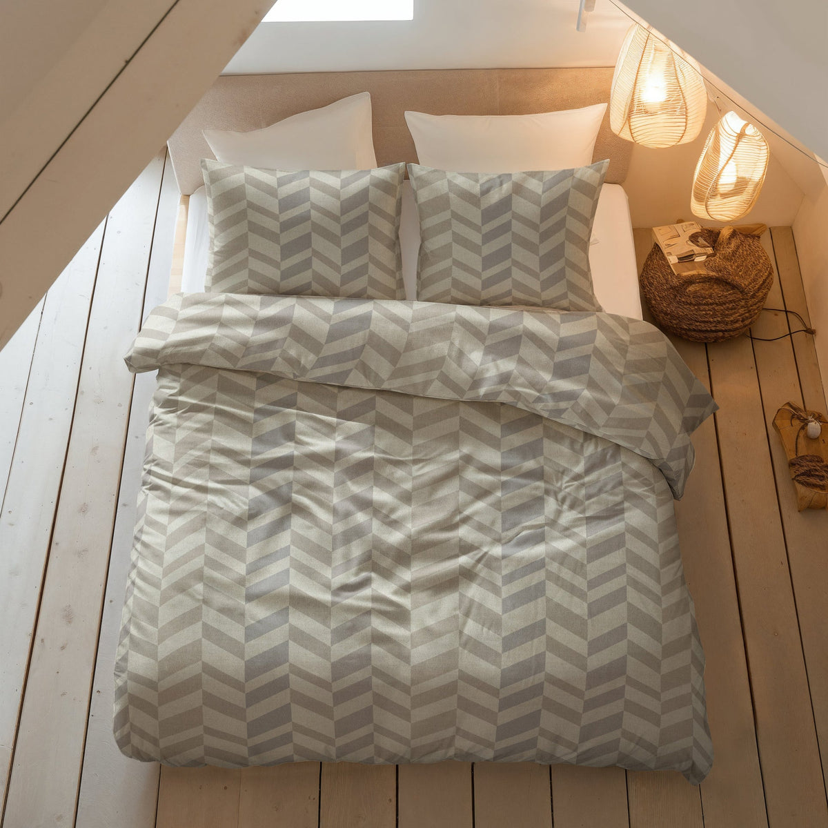 Sleeptime Dekbedovertrek Flanel Chevron Beige/Zand