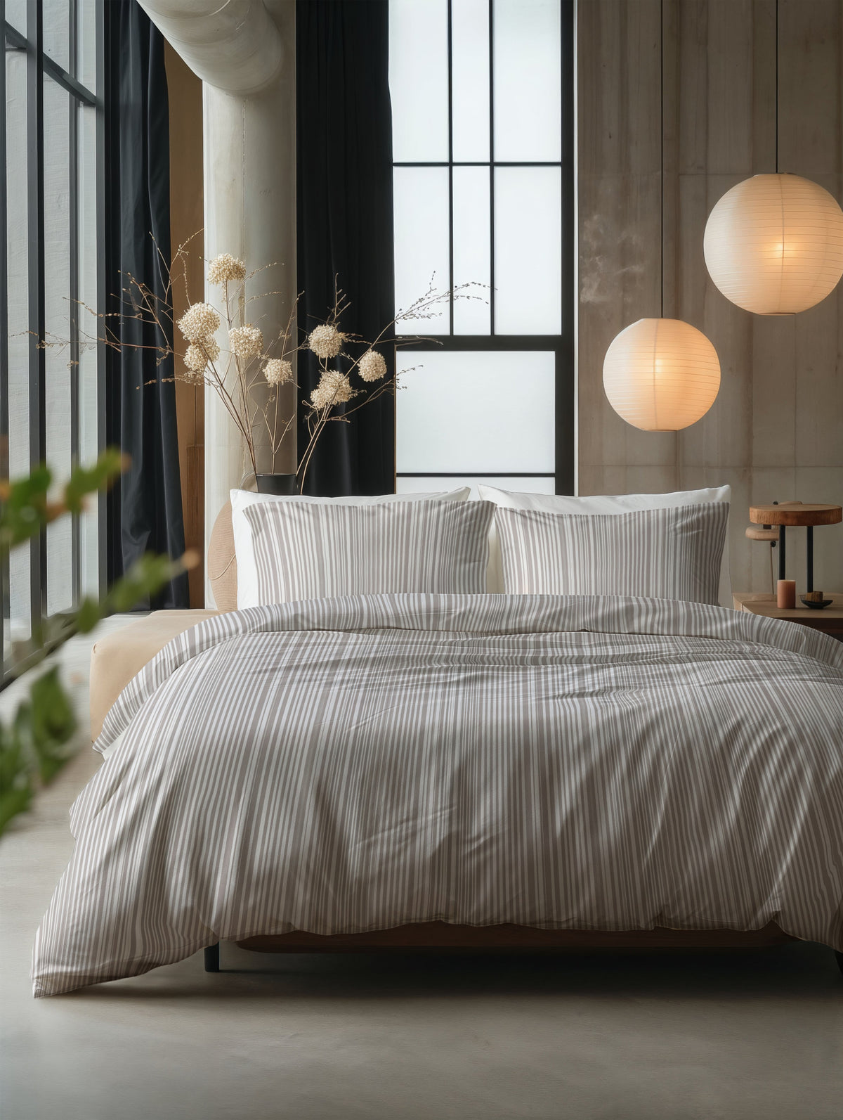 Sleeptime Dekbedovertrek Katoen Pinstripe Taupe