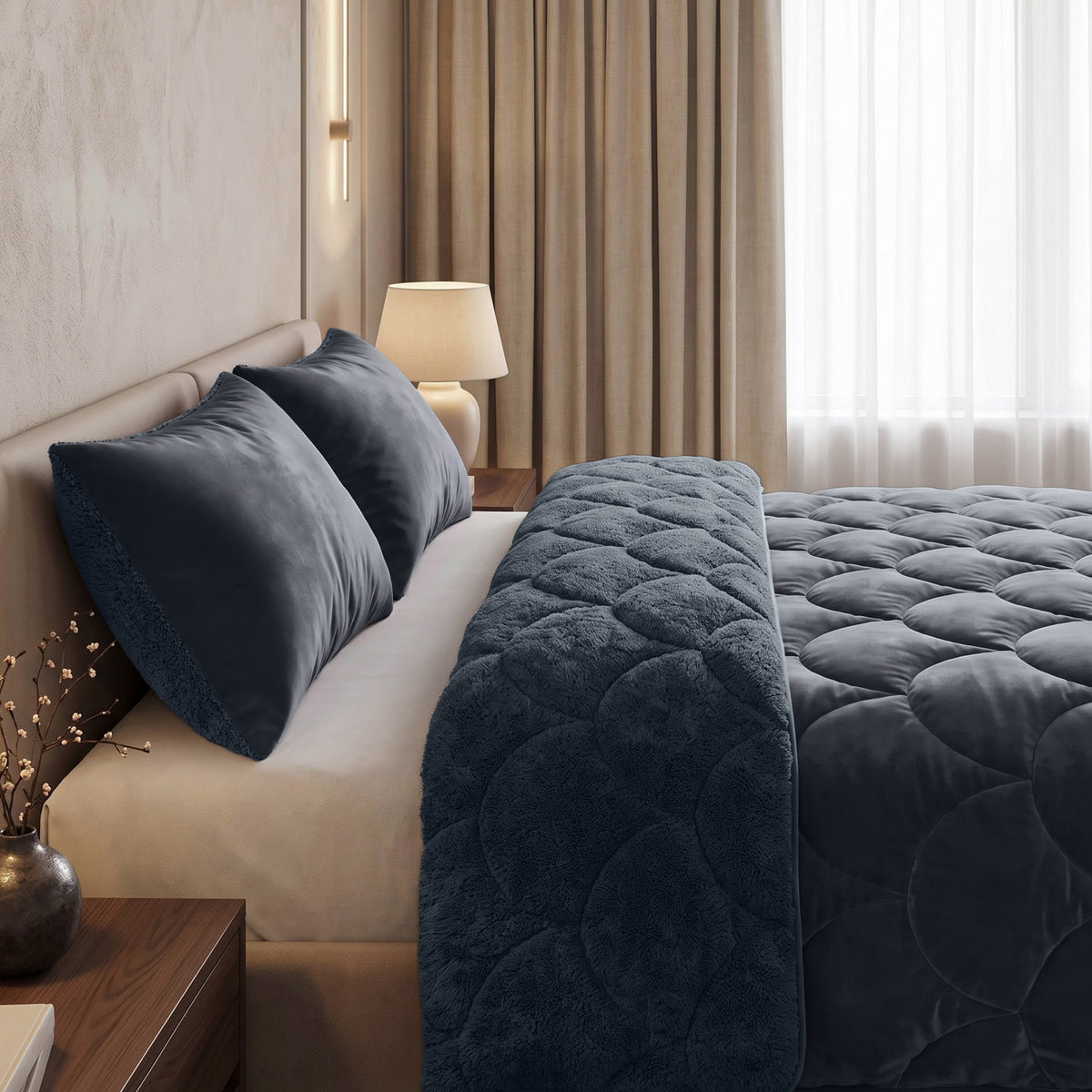 Sleeptime lazy dekbed Teddy/Velvet Antraciet