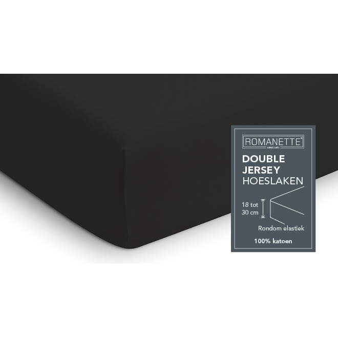 Romanette hoeslaken double jersey zwart