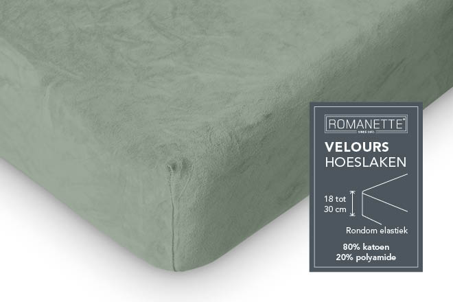 Romanette hoeslaken velours Saliegroen