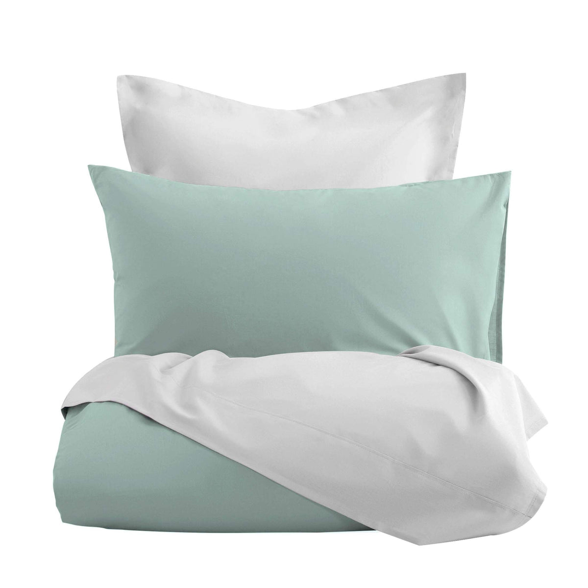 Romanette dekbedovertrek flanel Comtesse Misty Green wit