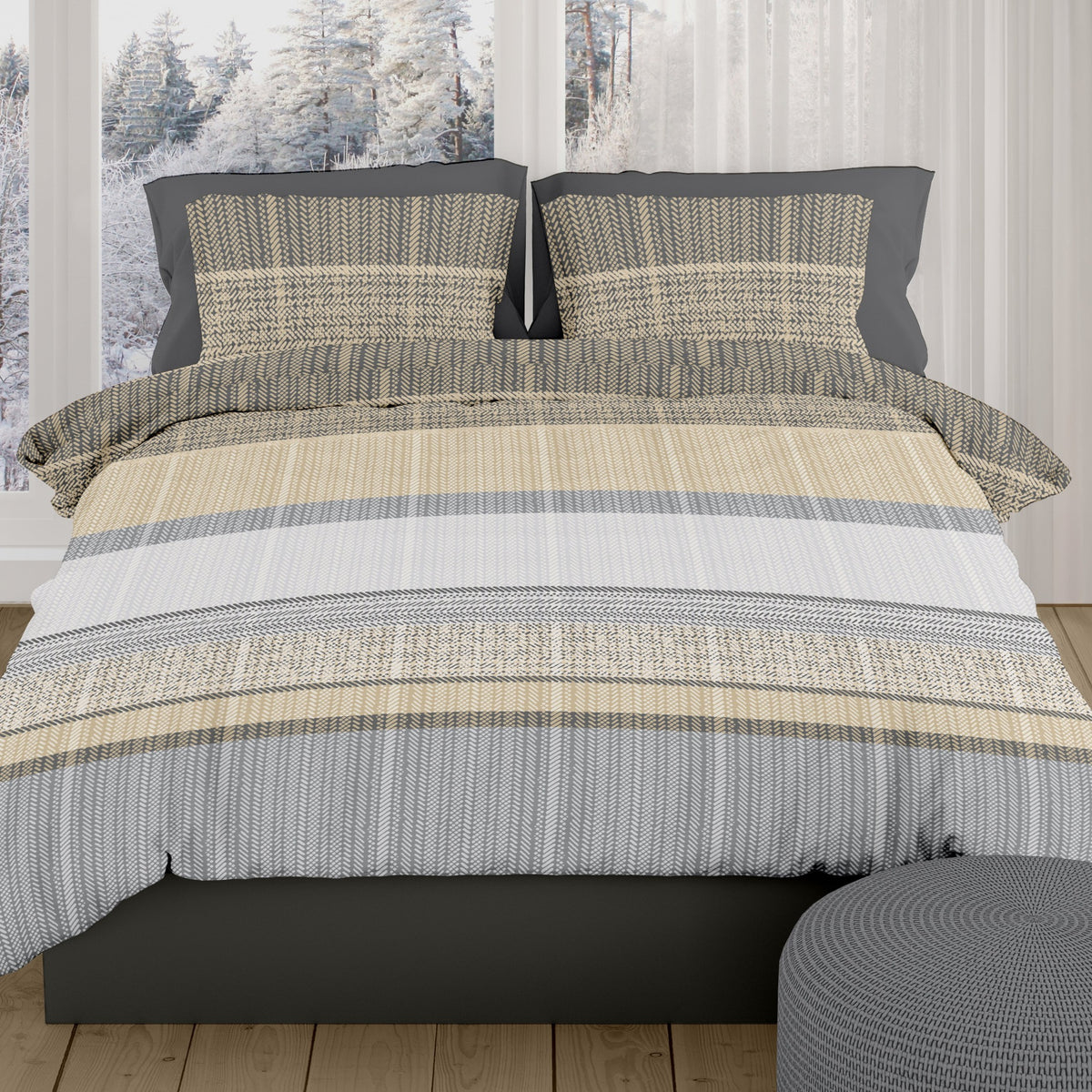 Romanette dekbedovertrek flanel Cortina Beige/Grijs