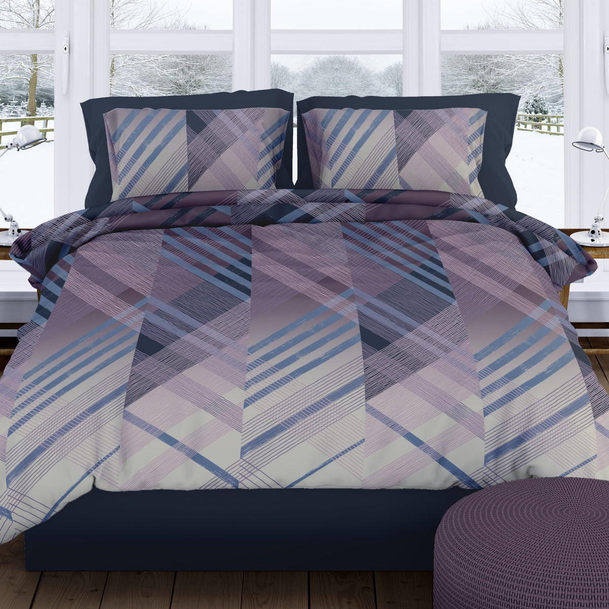 Romanette dekbedovertrek flanel Valmont Blauw/Lila