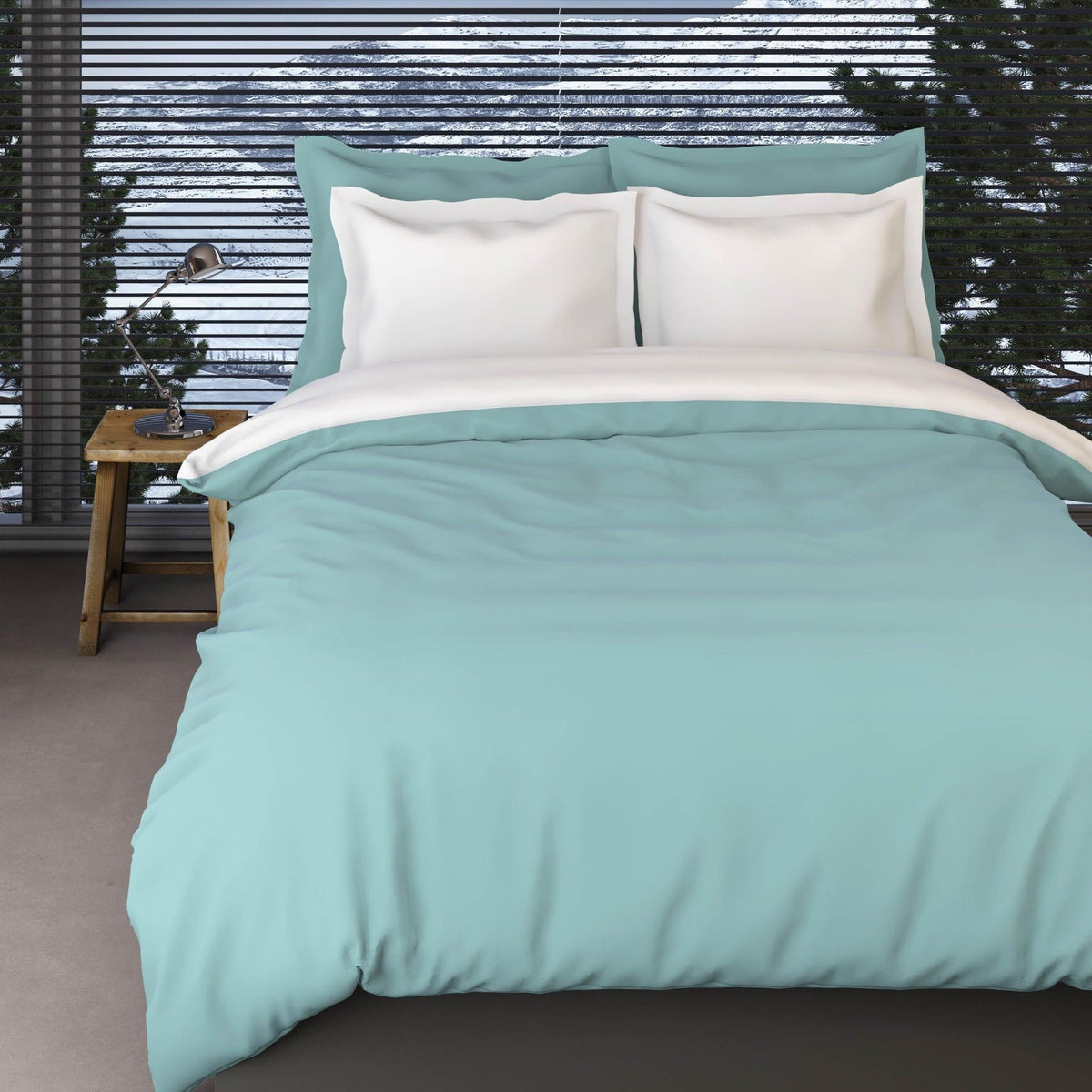 Romanette dekbedovertrek flanel Comtesse Misty Green wit