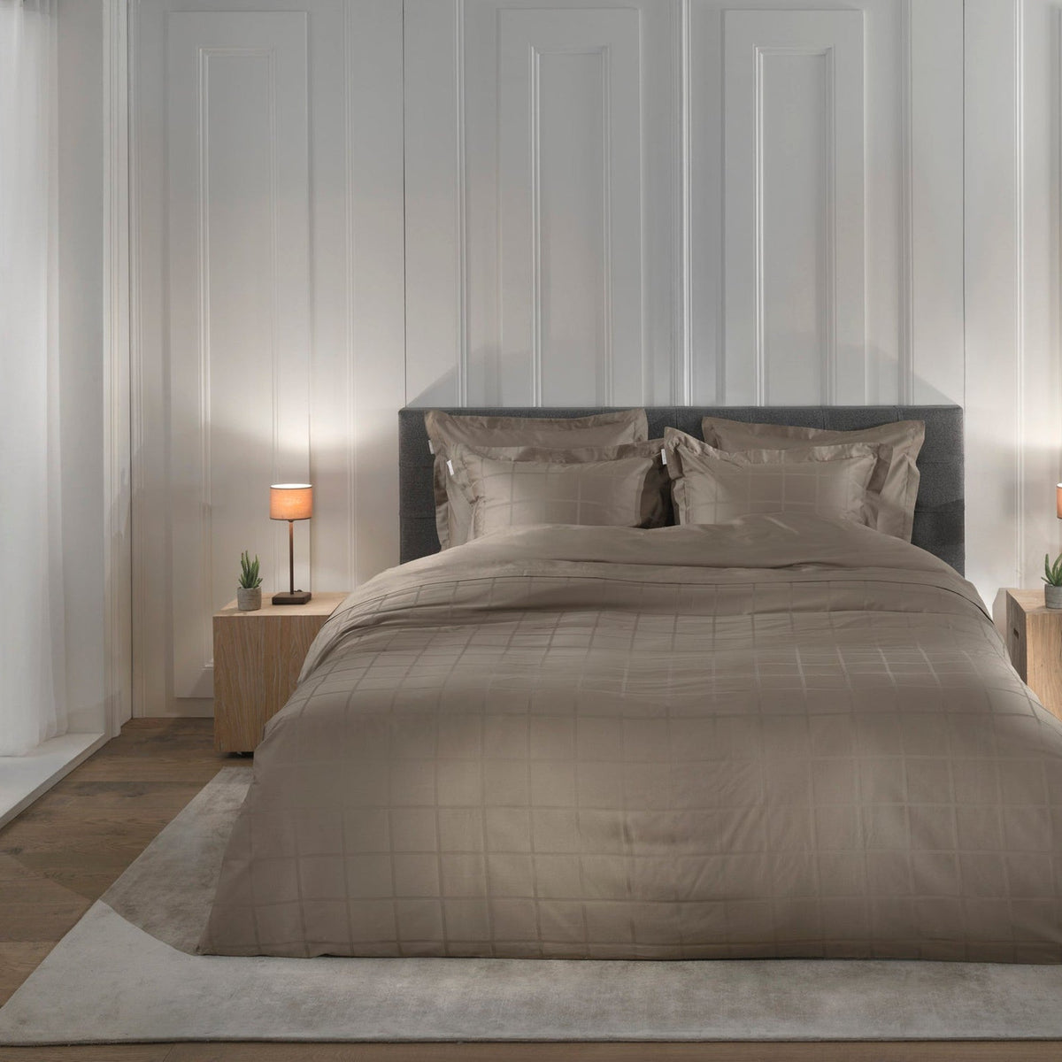 Heckettlane dekbedovertrek Diamante Taupe Grey katoen-satijn