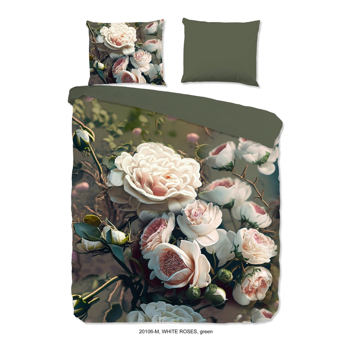 Pure dekbedovertrek Microfiber White Roses, Green
