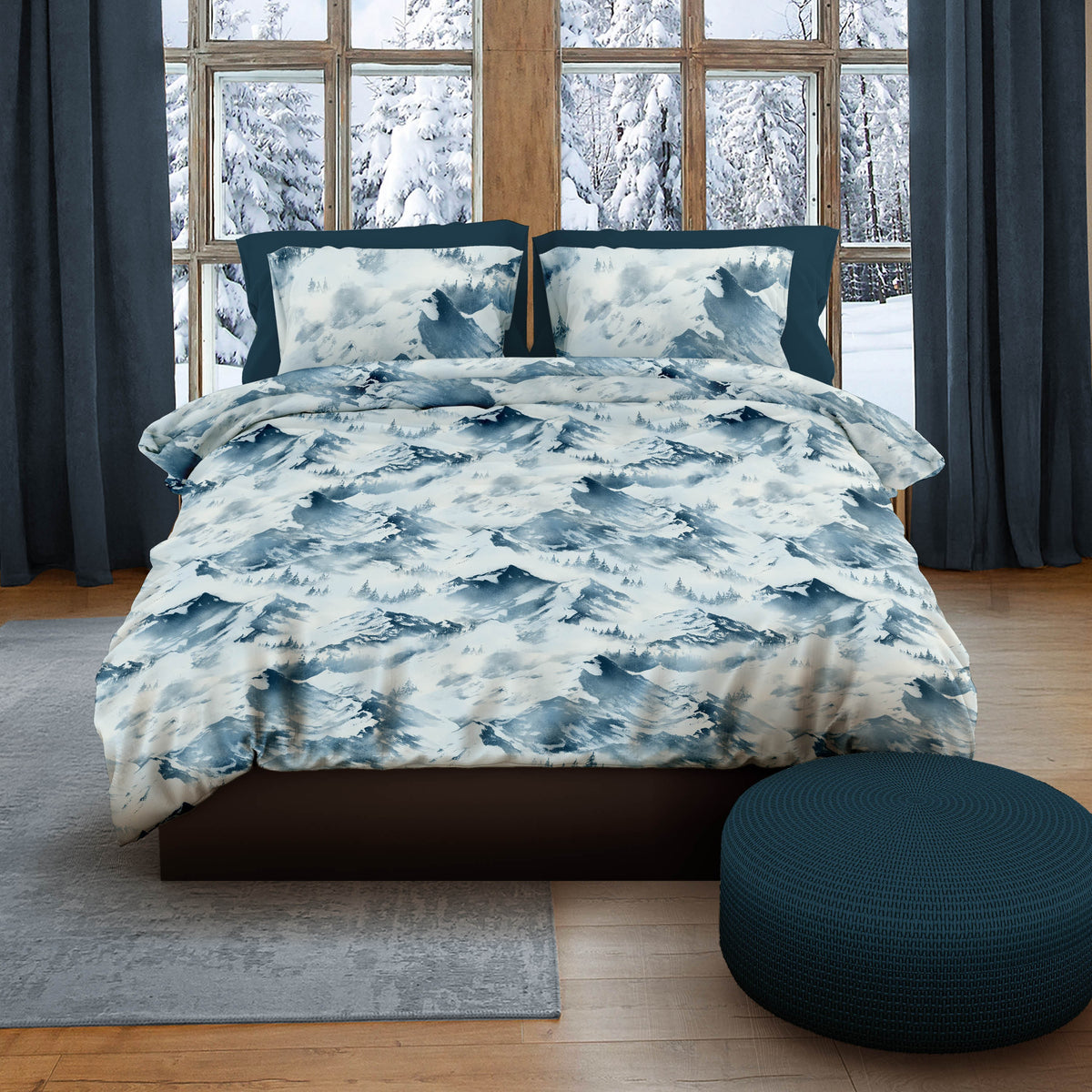 Romanette dekbedovertrek flanel Peak Mountains blauw sfeerbeeld