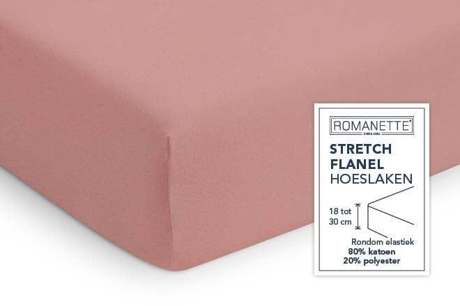 Romanette hoeslaken Stretch flanel Poederrose