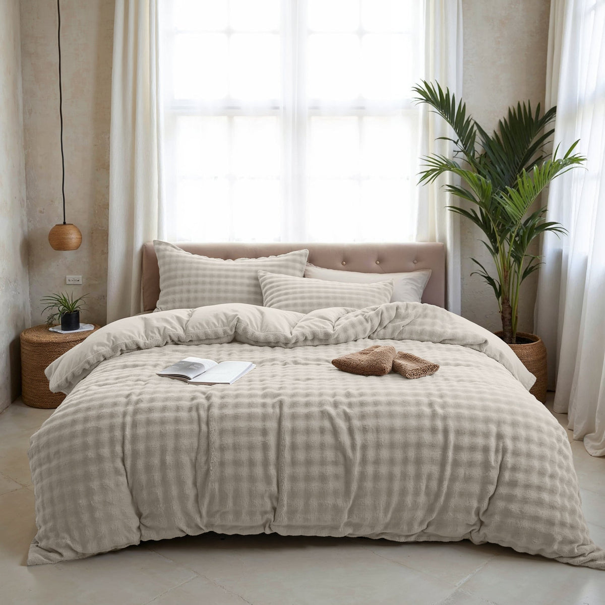 Sleeptime Dekbedovertrek Nepbont Pompom Beige