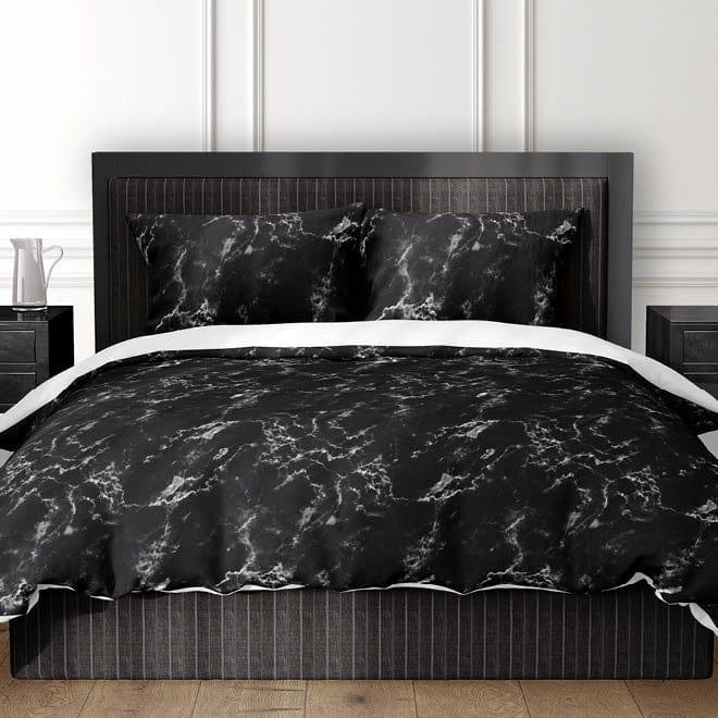 Satin d'Or dekbedovertrek satijn Marble zwart