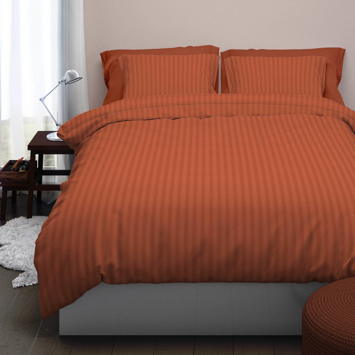 Satin d'Or dekbedovertrek satijn Satijnstreep terracotta