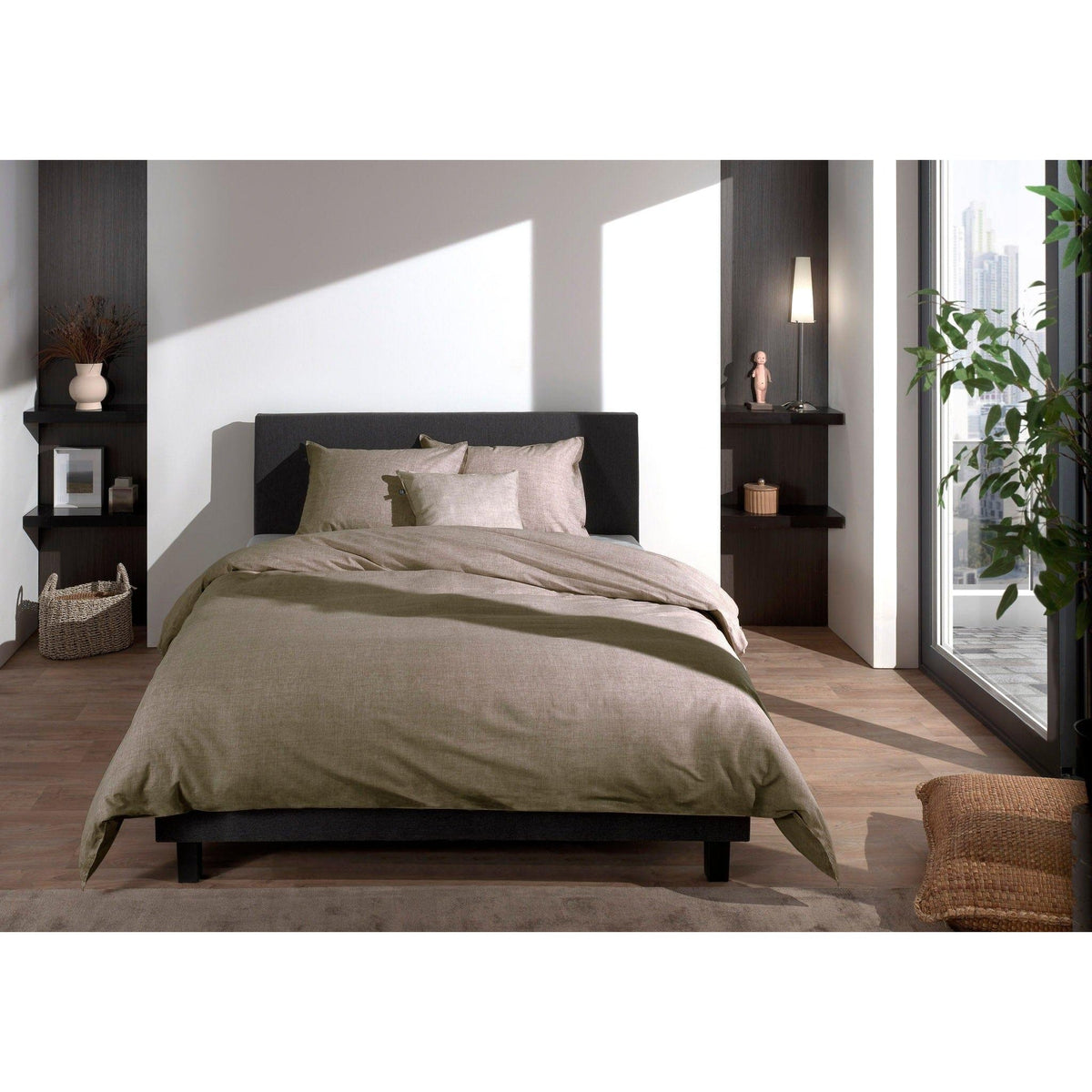 Zo Home dekbedovertrek Lino Palm taupe katoen
