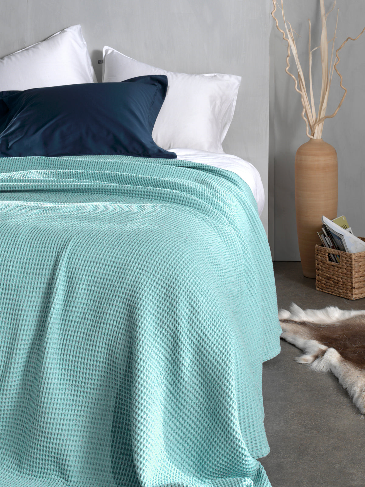 Heckettlane bedsprei Wafel Sky Blue katoen