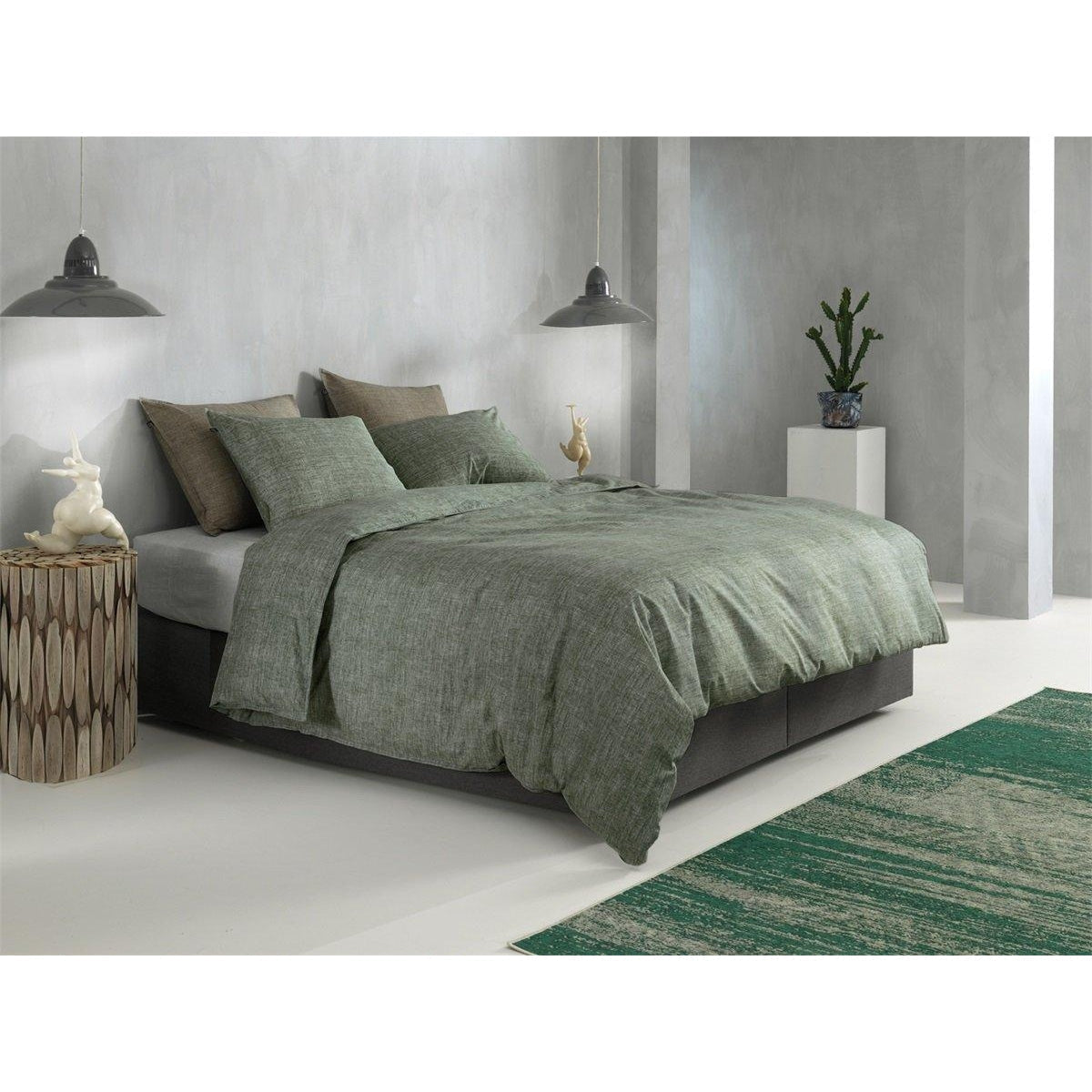 Zo Home dekbedovertrek Lino Army Green katoen