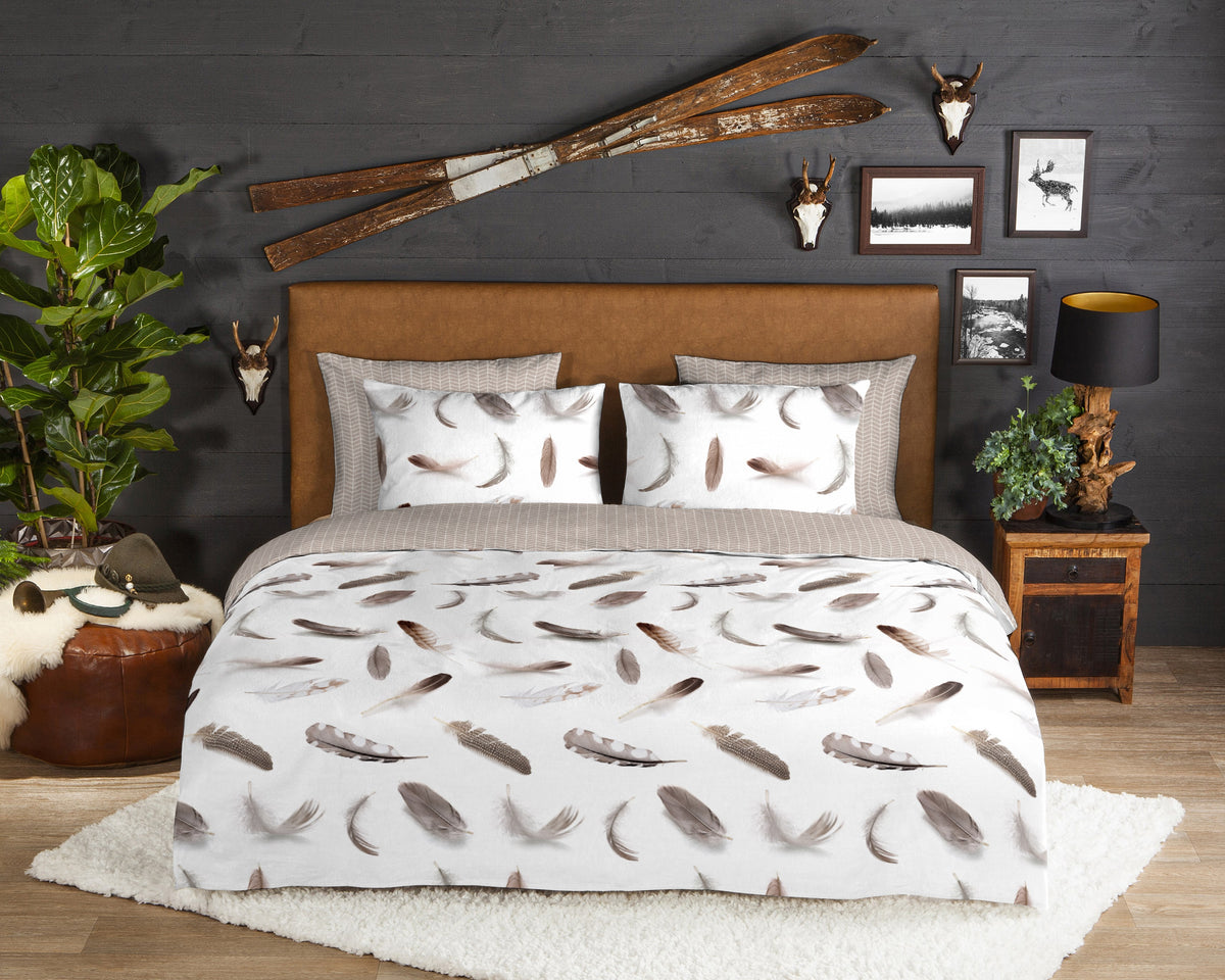 Good Morning Housse de Couette Flanelle Feathers - Blanc