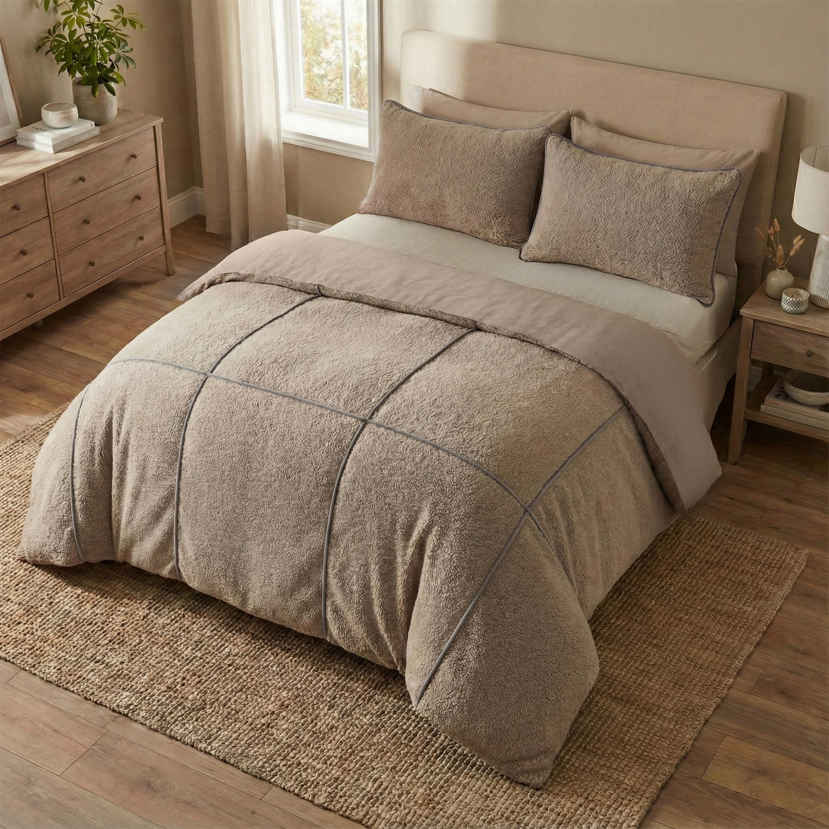 Sleeptime Dekbedovertrek Teddy Trim Donker Taupe
