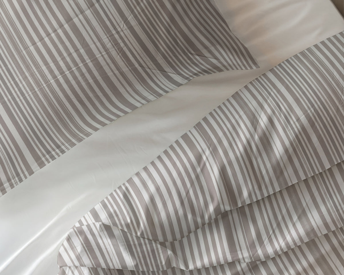 Sleeptime Dekbedovertrek Katoen Pinstripe Taupe