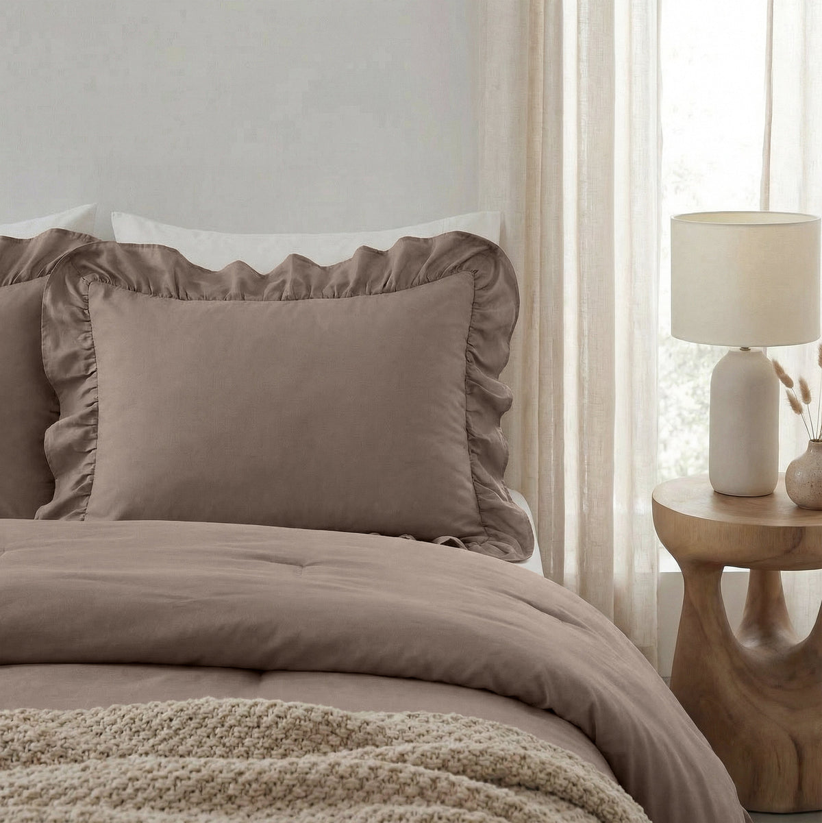 Sleeptime kussenslopen Ruffles Taupe