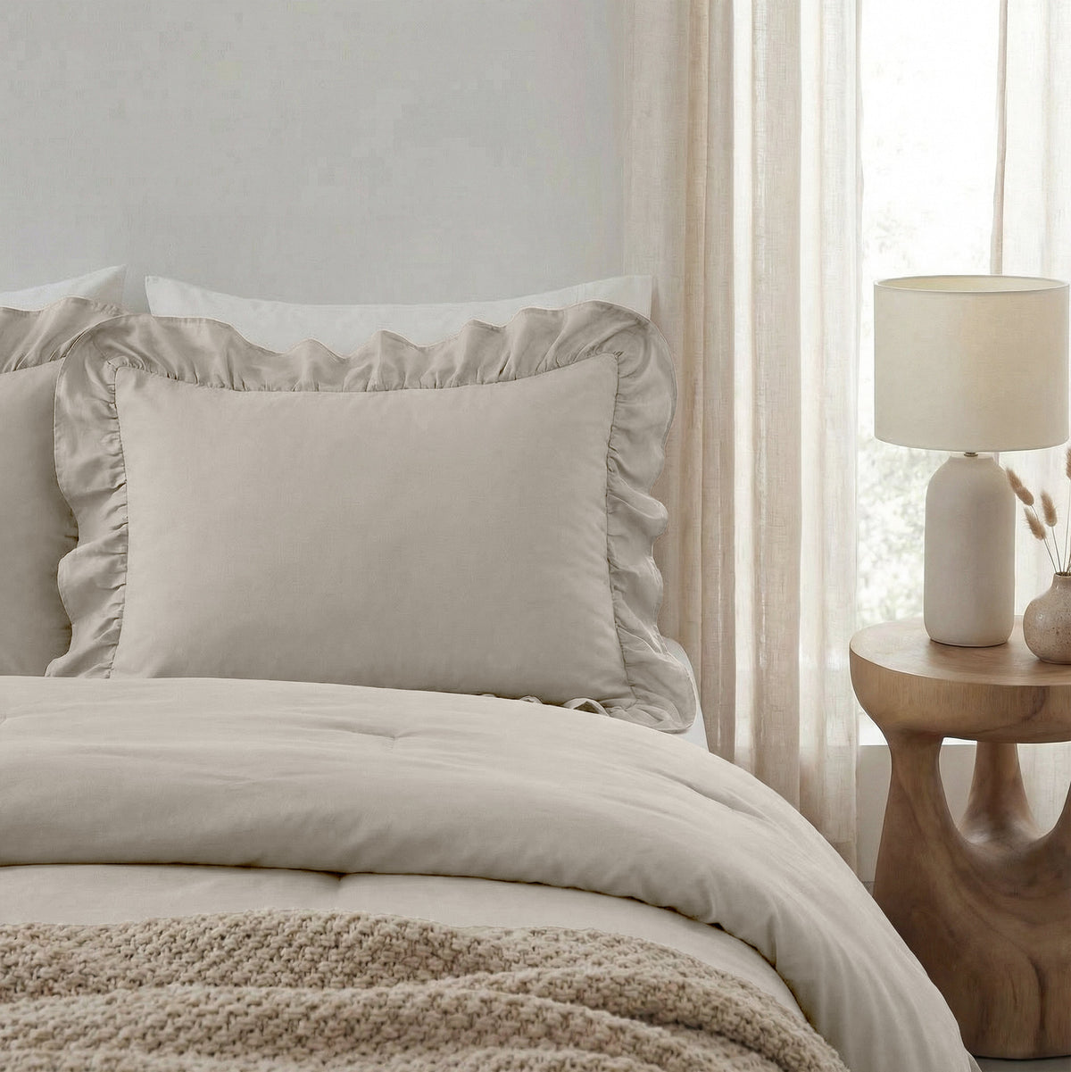 Sleeptime kussenslopen Ruffles Taupe/Grijs
