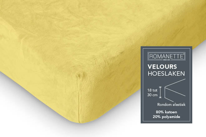 Romanette hoeslaken velours wit #kleur_geel