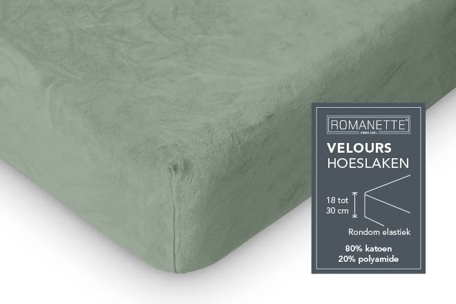 Romanette hoeslaken velours wit #kleur_salie