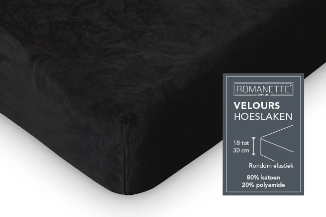 Romanette hoeslaken velours zwart #kleur_zwart
