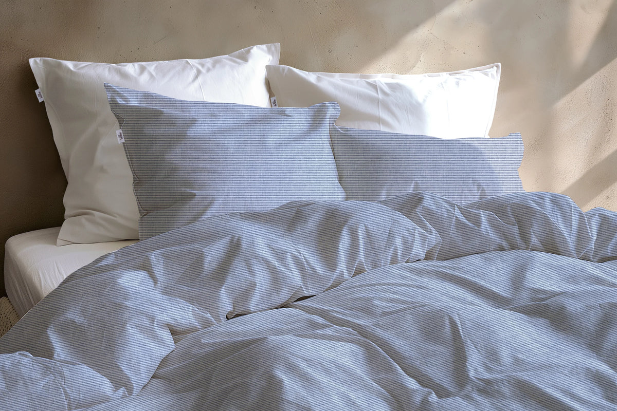 Zo Home dekbedovertrek katoen Striscia di Lino, Denim