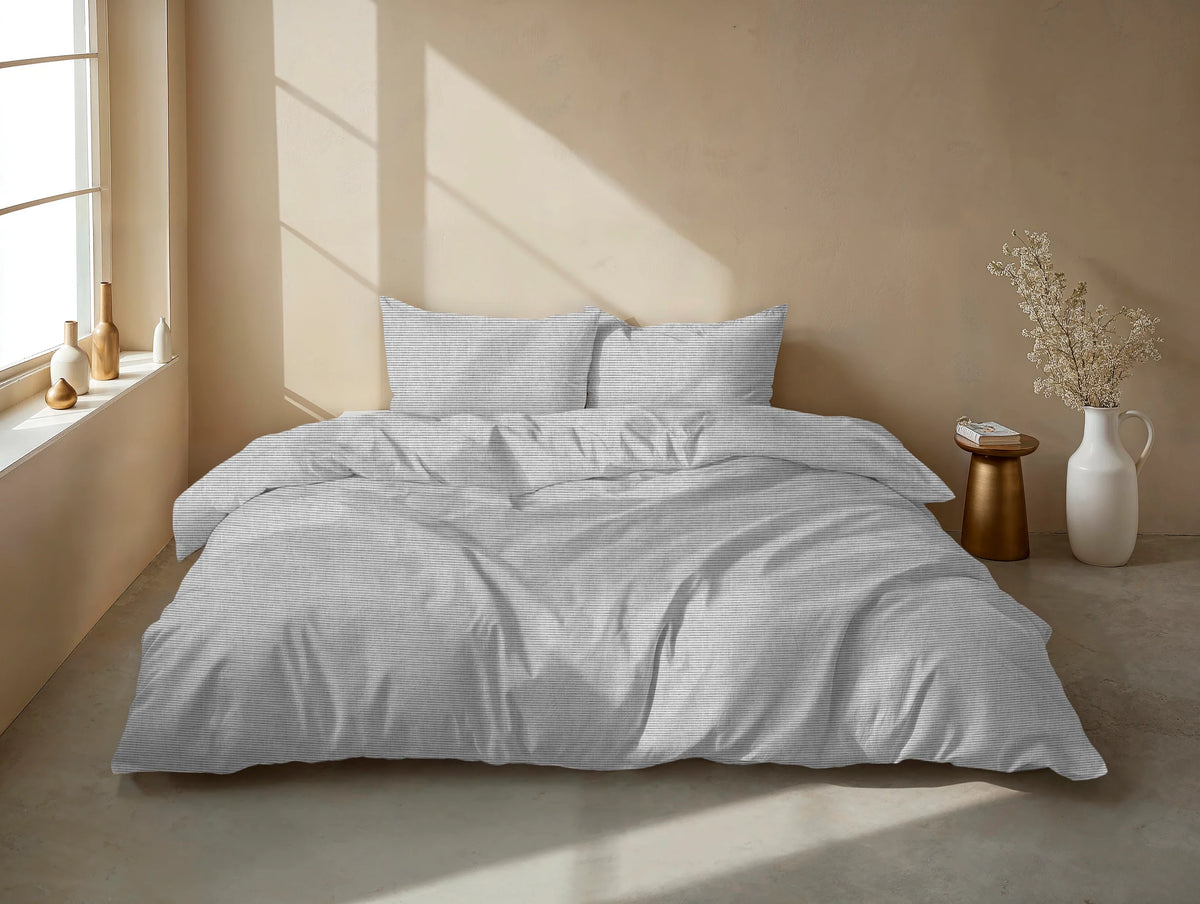 Zo Home dekbedovertrek katoen Striscia di Lino, Dove Grey
