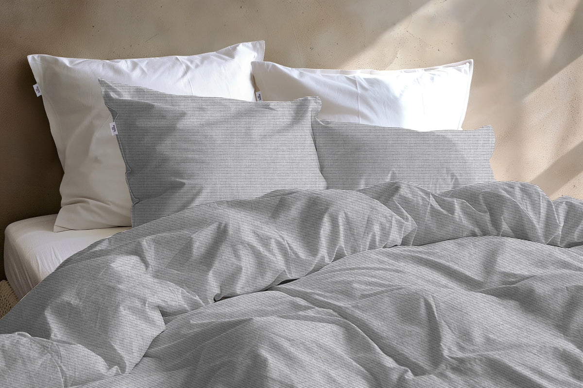 Zo Home dekbedovertrek katoen Striscia di Lino, Dove Grey