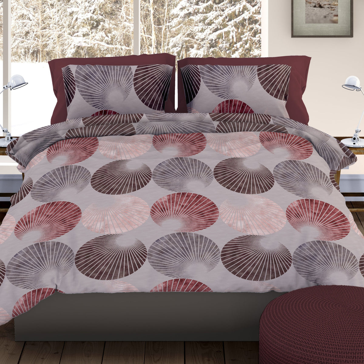 Romanette dekbedovertrek flanel Gerlos Grijs/Bordo