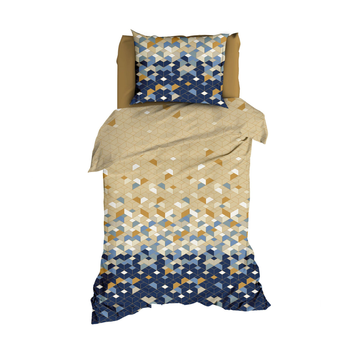 Satin d'Or dekbedovertrek satijn Scoop, Blauw/Beige