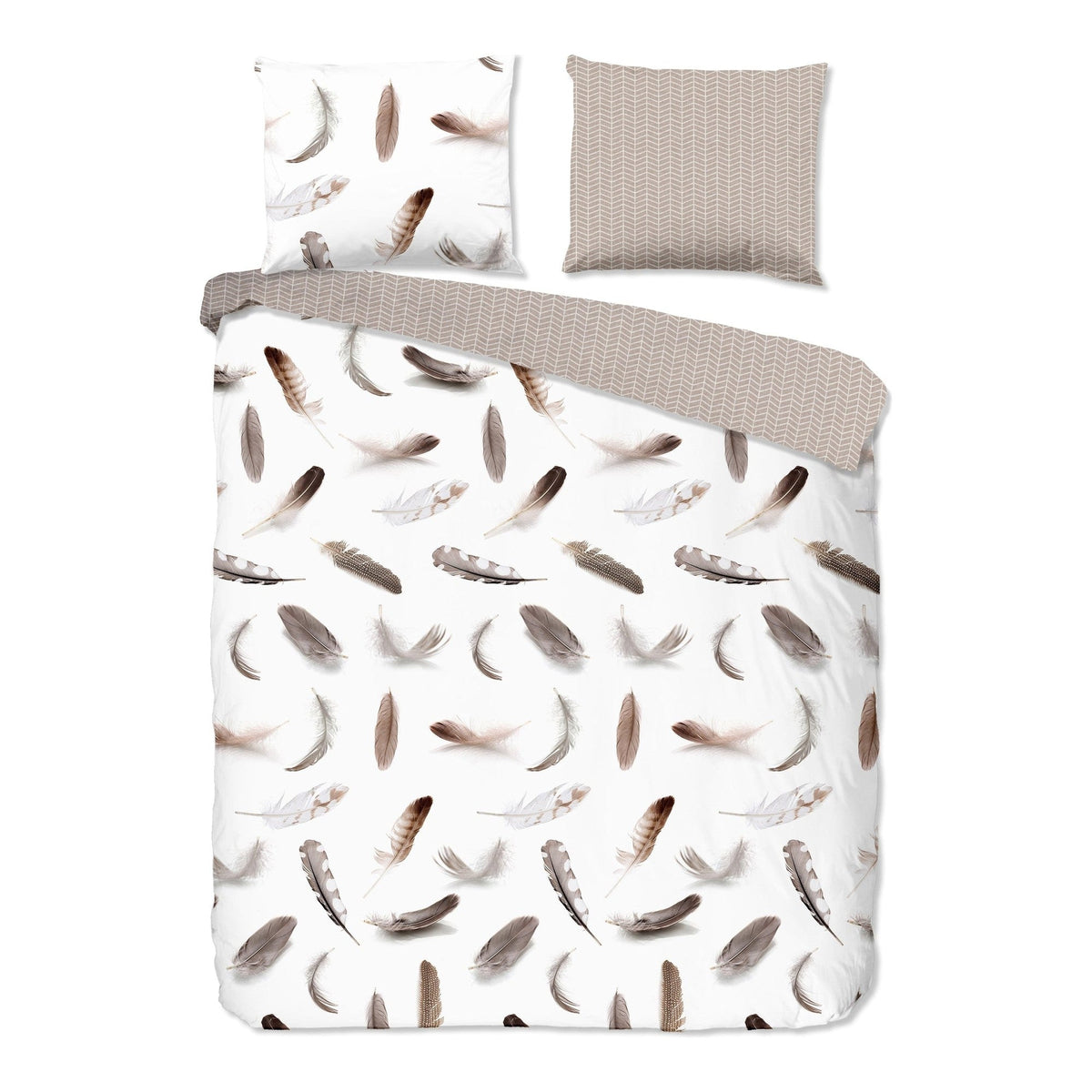 Good Morning dekbedovertrek flanel Feathers, White