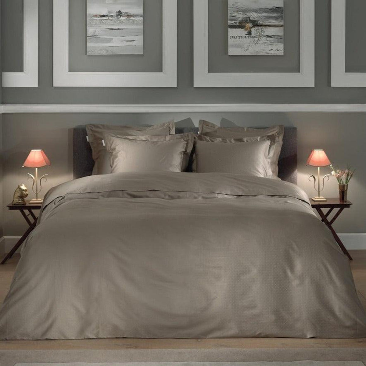 Heckettlane dekbedovertrek Punto taupe Grey satijn