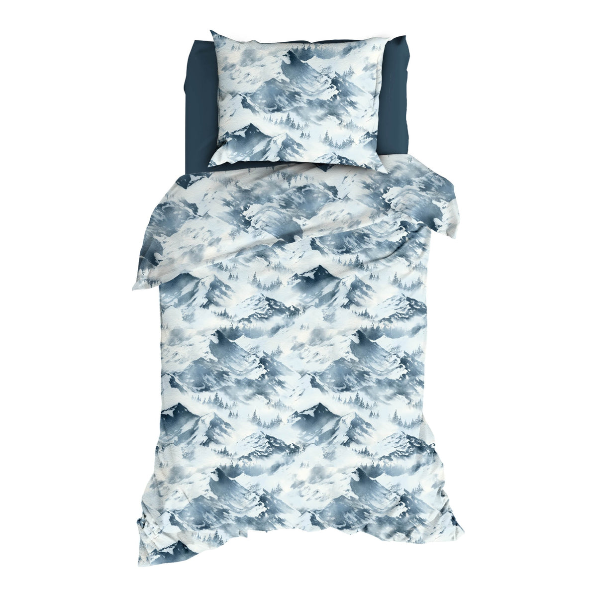 Romanette dekbedovertrek flanel Peak Mountains blauw 1-persoons