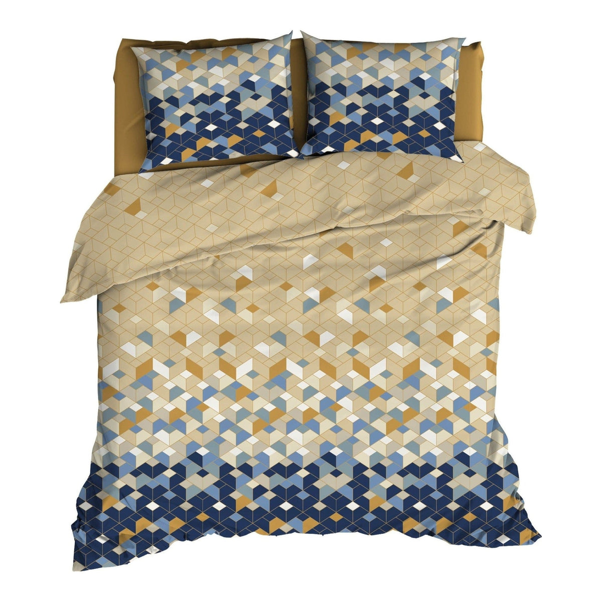 Satin d'Or dekbedovertrek satijn Scoop, Blauw/Beige